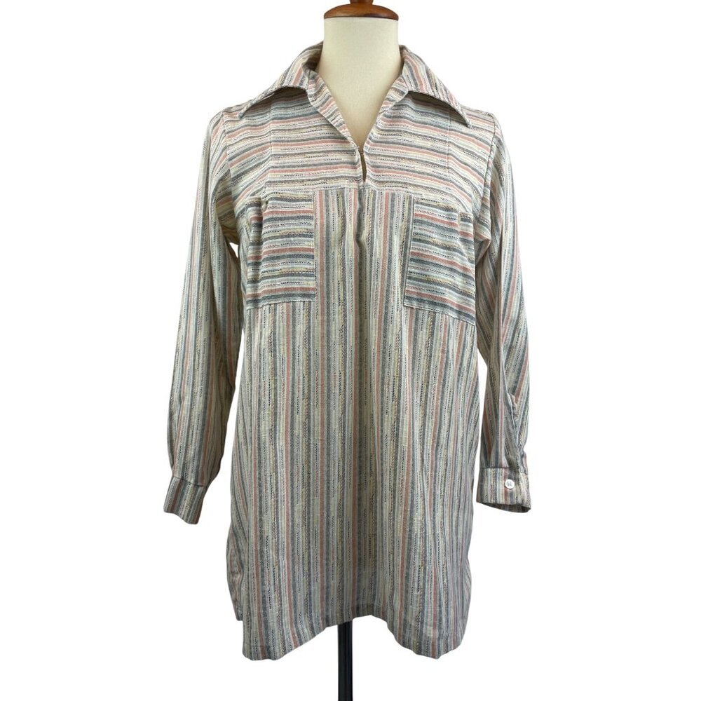 Vintage Anderson Little Blouse Stripped Cotton Linen Look Size S